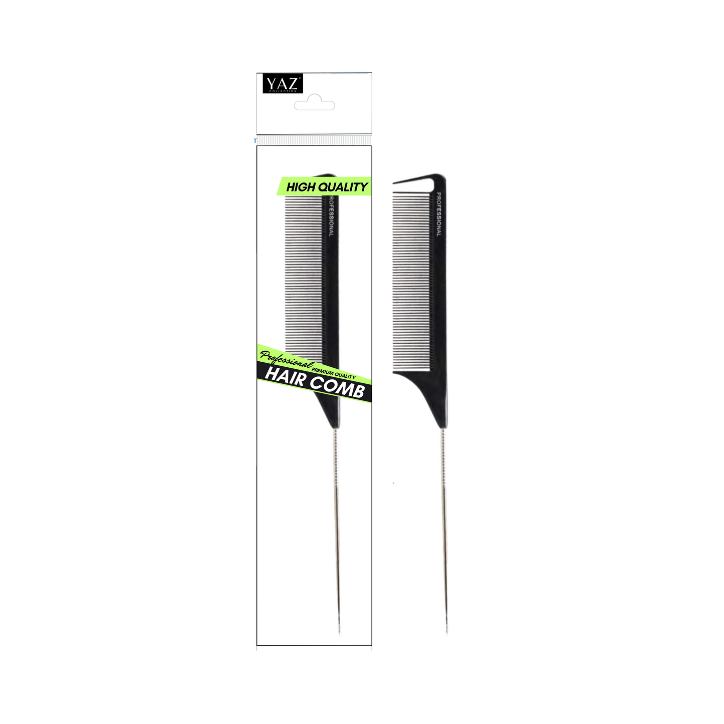 A packaged Yaz Collections hair comb by JS Organics designed for detangling, displayed in its retail packaging.