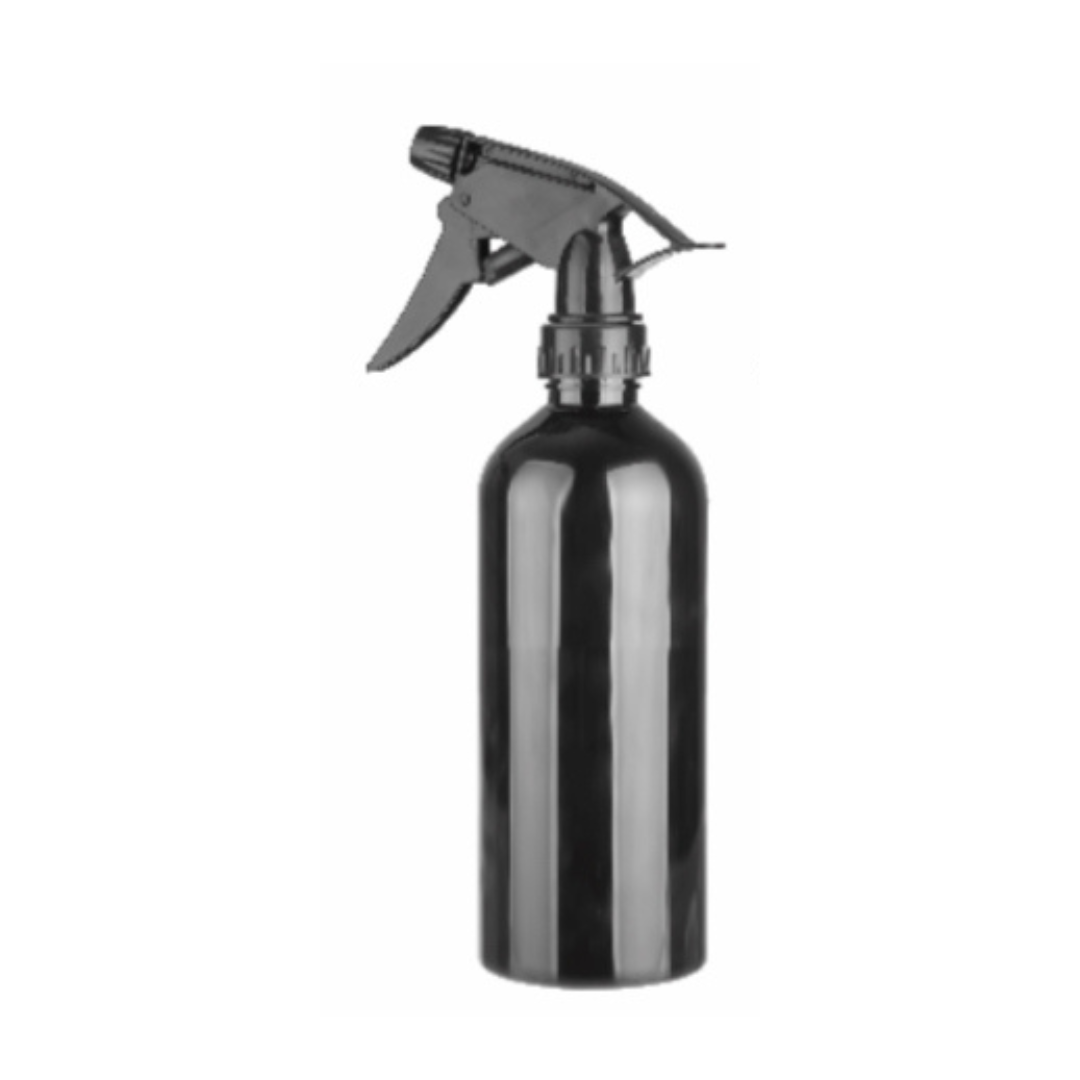 A Yaz Collections 450ml JS0530 Black spray bottle by JS Organics, with a black trigger.
