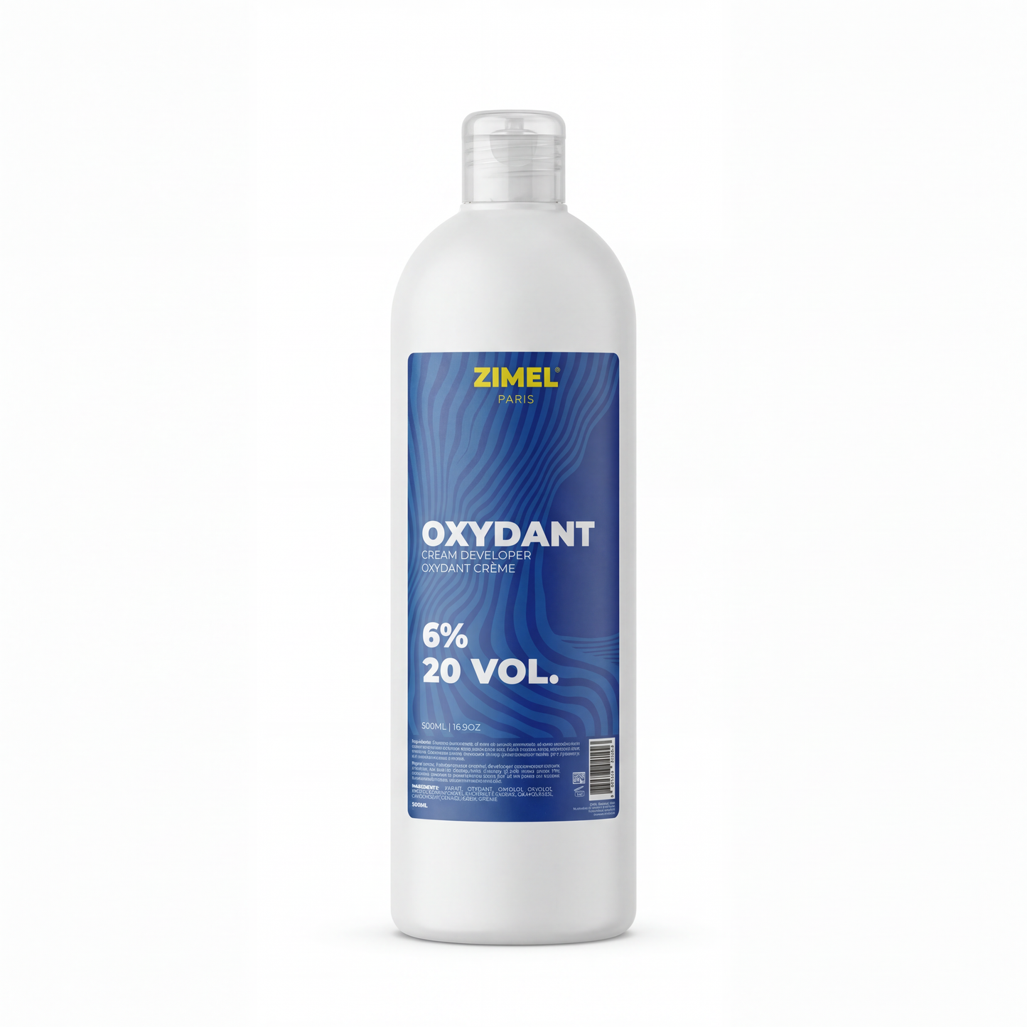 Zimel Paris Oxydant Crème 20VOL 500ml bottle by JS Organics on a white background