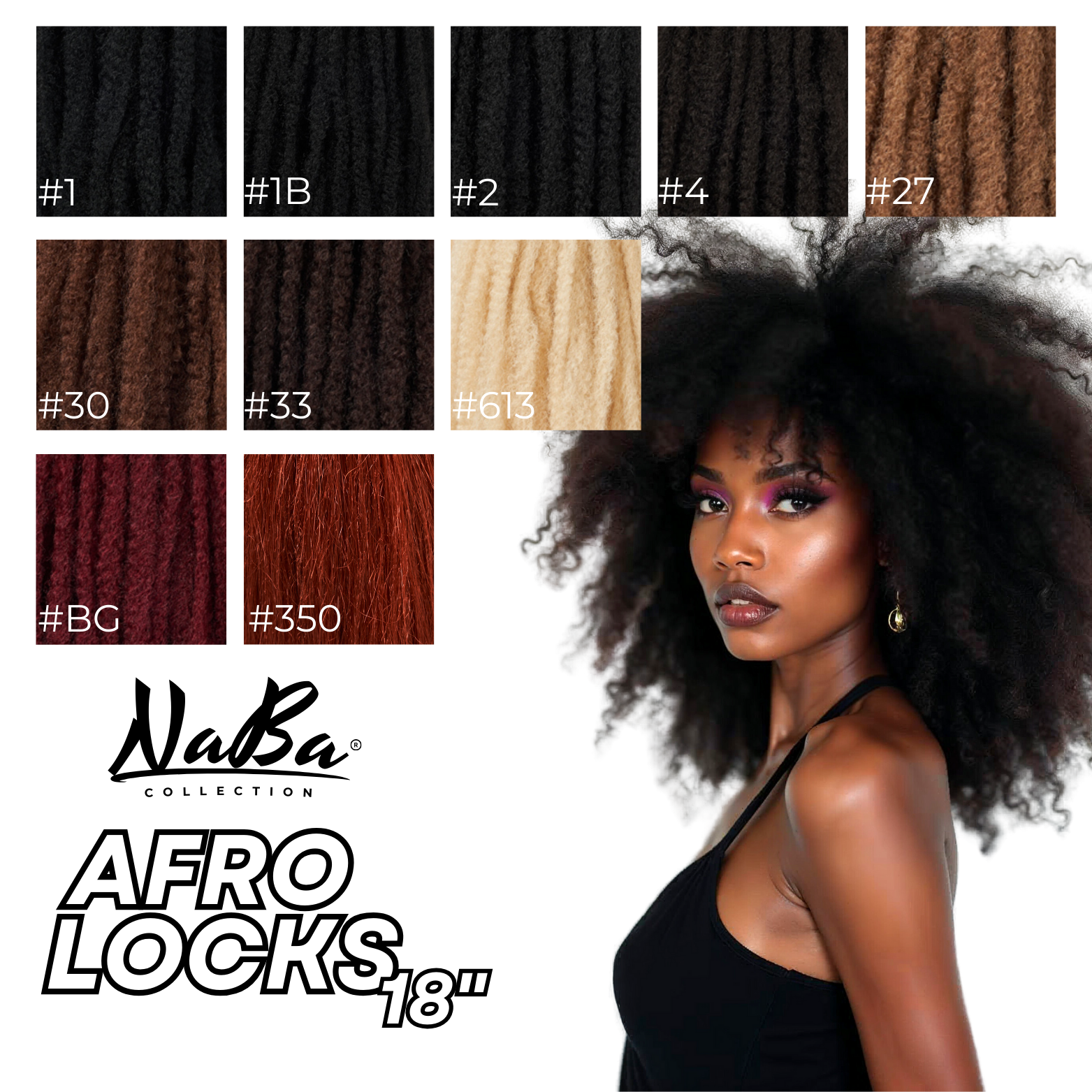 Naba Collections - Afro Locks 18 inch displaying Colors Variations by JS Organics