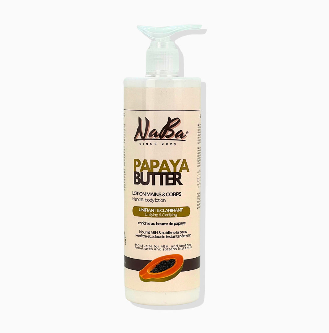A bottle of Naba Papaya Butter by JS Organics, which is a skin care product used for clarifying and evenening out skin tone.