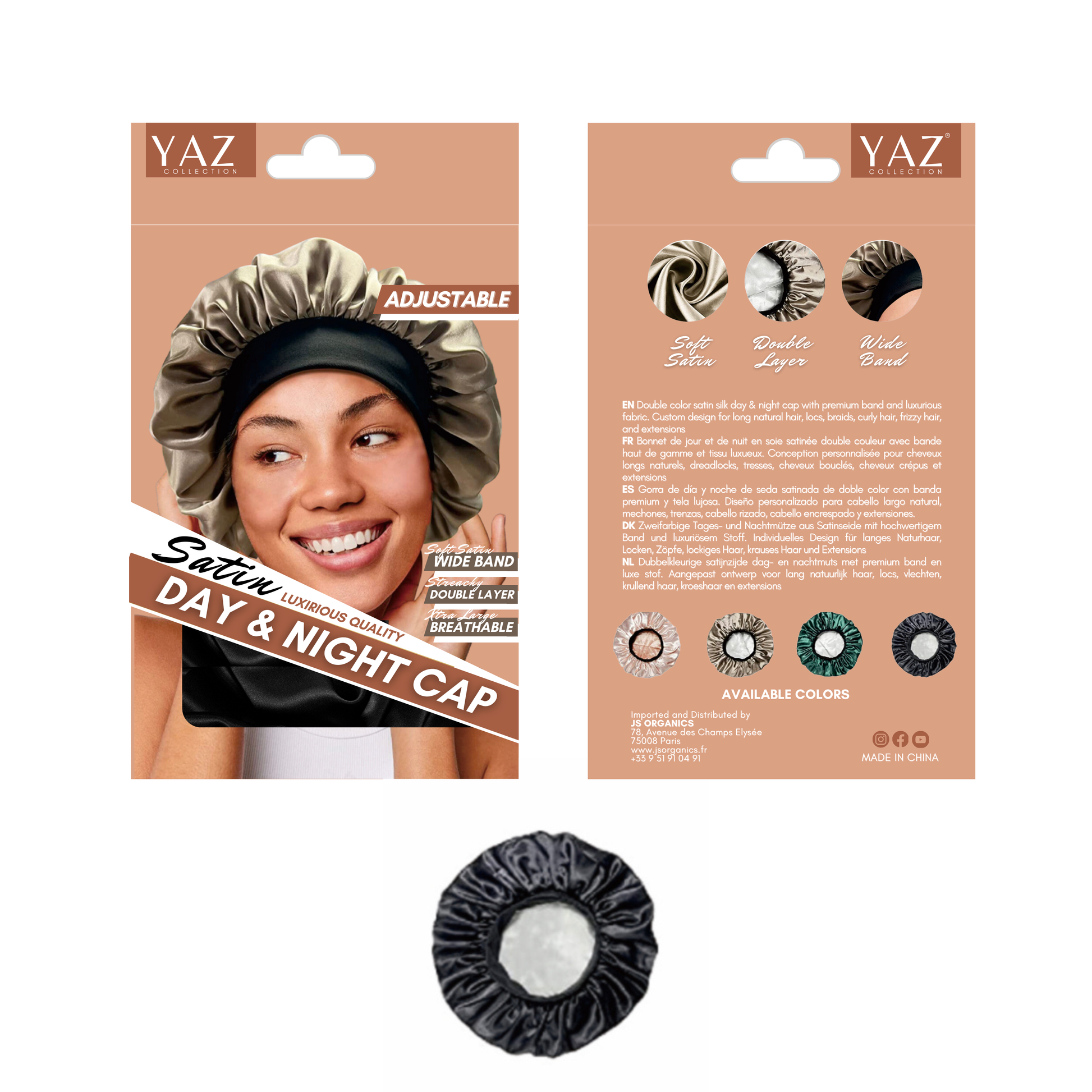 Yaz Collections - Satin Day & Night Cap BLACK JS0517 | JS Organics